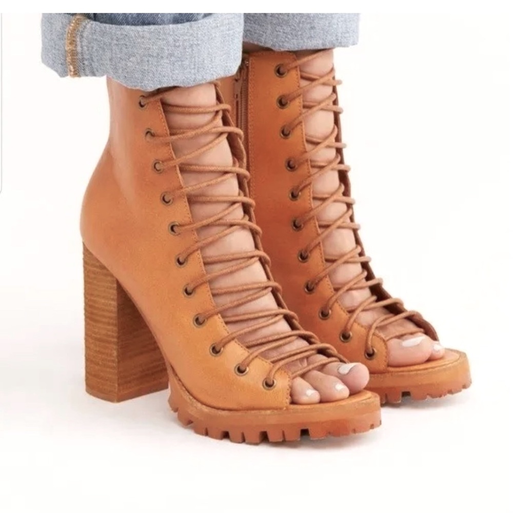 Jeffrey Campbell Palermo Platform Sandal Heel, open toe sandal heel, tan booties